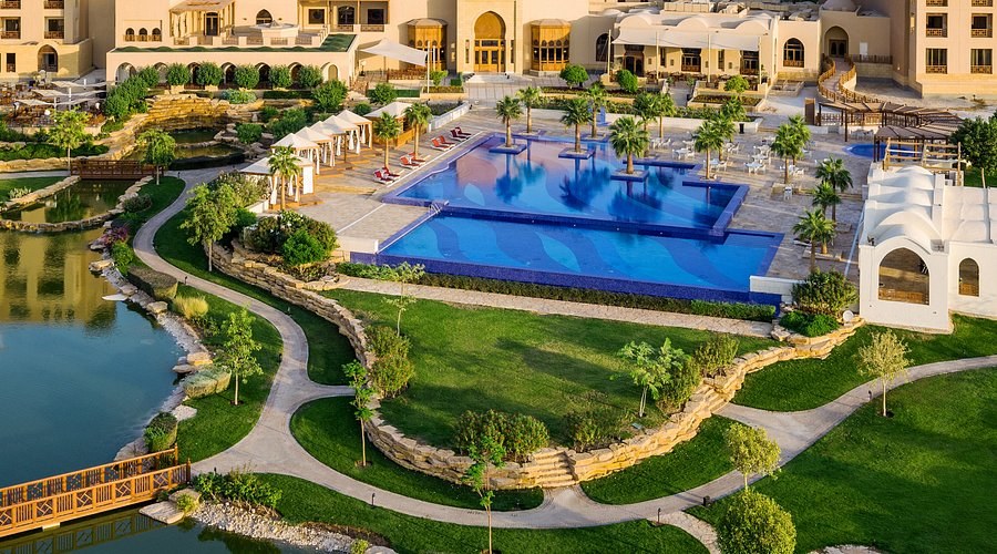 Aerial view of the Durrat Al-Riyadh pools, gardens and lake